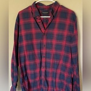 Banana Republic Womens Light Flannel Shirt Soft Wash Button Down Plaid Red LG